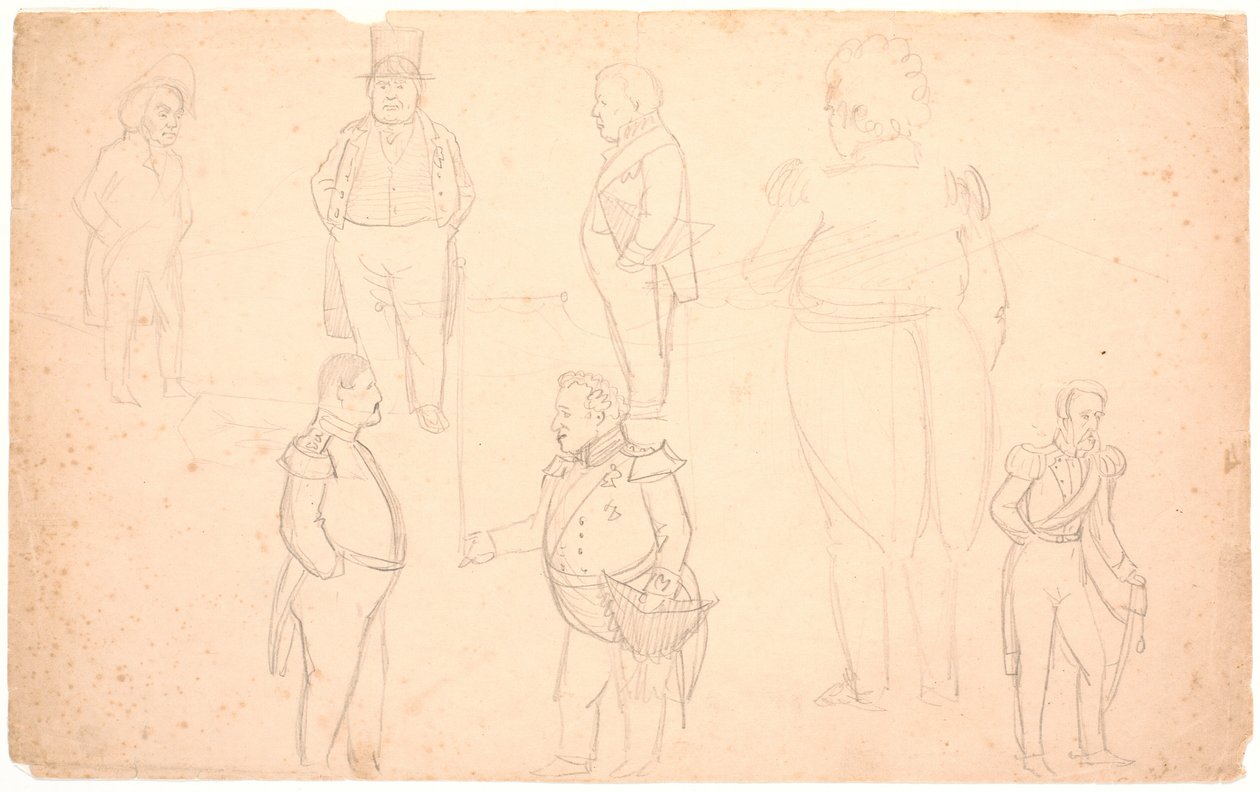 Caricatura de A.S. Ørsted, Federico VII, Cristián VIII y probablemente Federico VI de P.C. Skovgaard