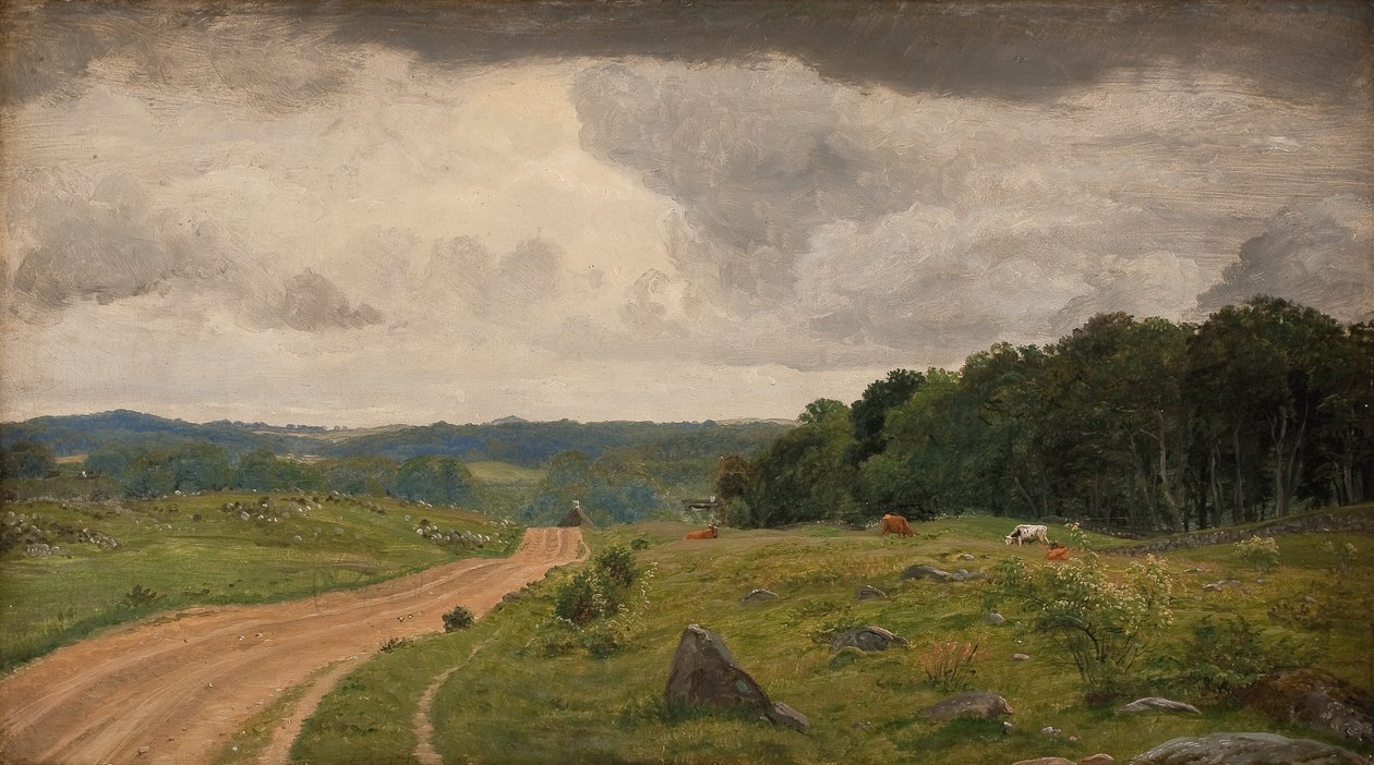 Paisaje en Kongens Møller, Sealand. Luz de la Tarde de P.C. Skovgaard