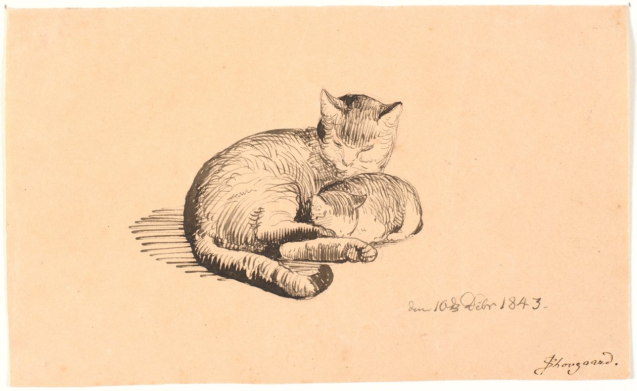Gato acostado con su cría de P.C. Skovgaard