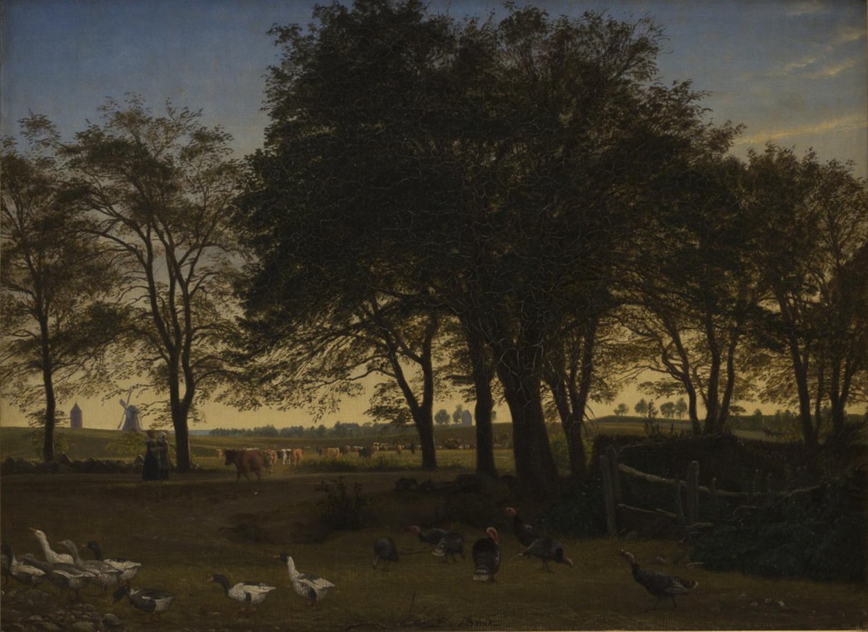 Parte de Iselingen. Al fondo la Iglesia de Vordingborg y la Torre del Ganso. Tarde de septiembre de P.C. Skovgaard