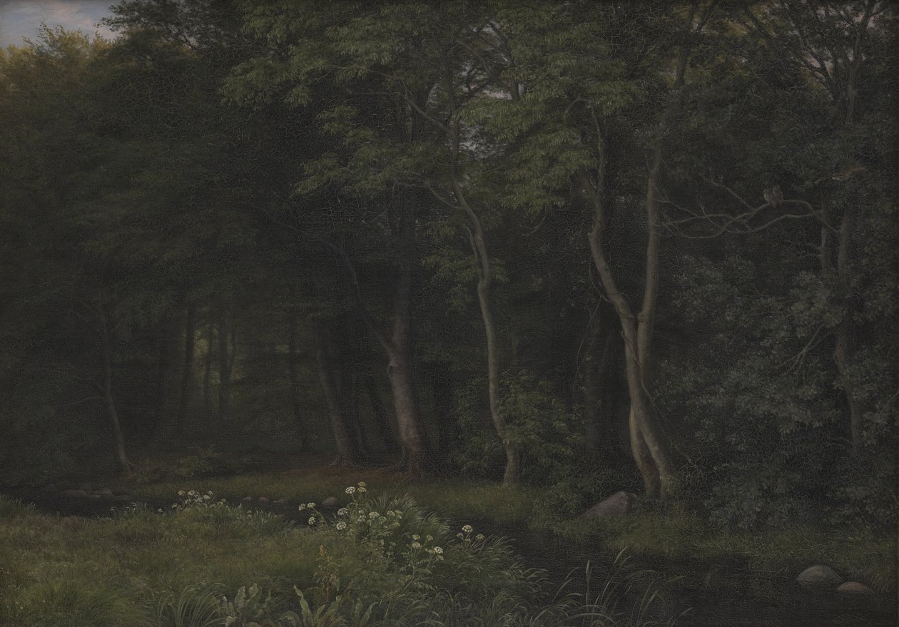 Crepúsculo en un bosque cerca de la Mansión Iselingen, Zelanda de P.C. Skovgaard
