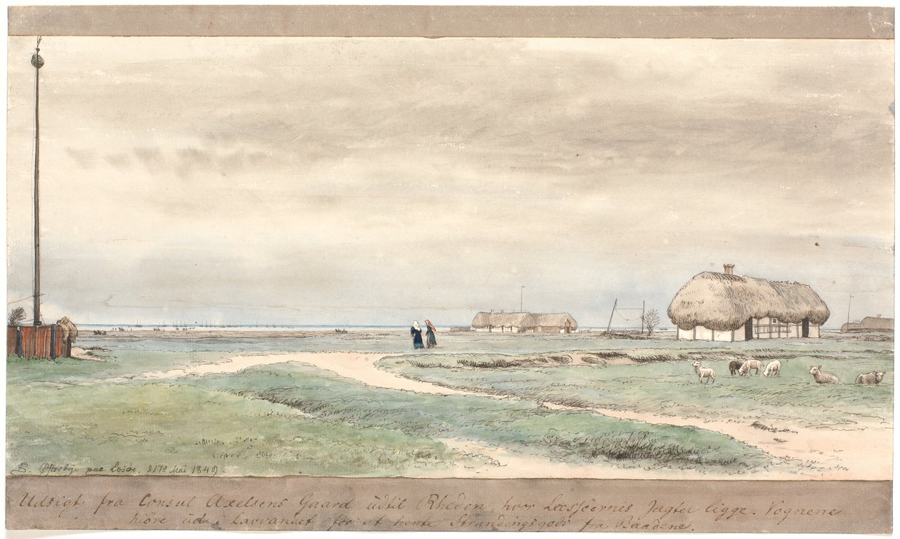 Vista desde el patio del cónsul Axelsen hasta la rada, donde están los barcos de Læsø de P.C. Skovgaard
