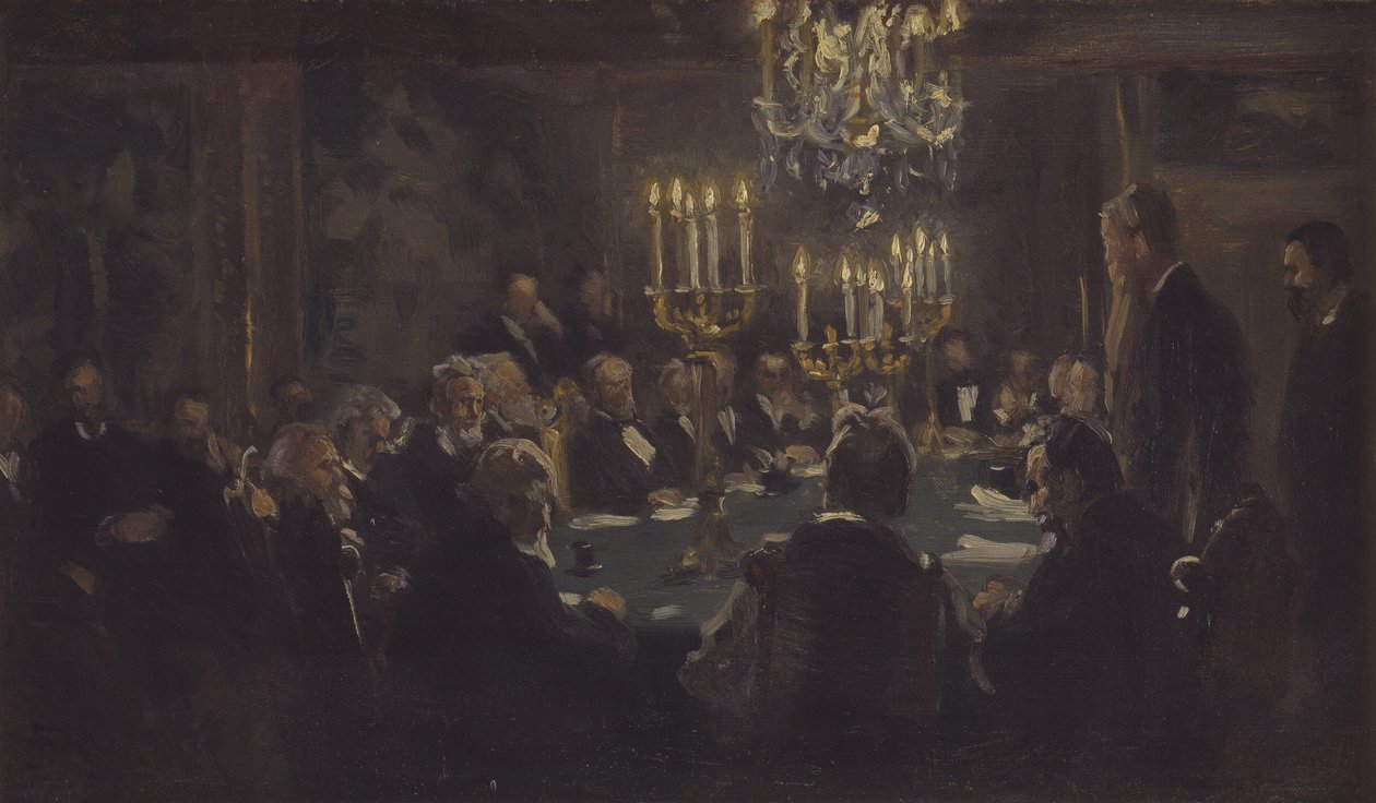 Boceto de composición para "Una reunión en la Sociedad de Ciencias" en la Sociedad de Ciencias de Peder Severin Krøyer