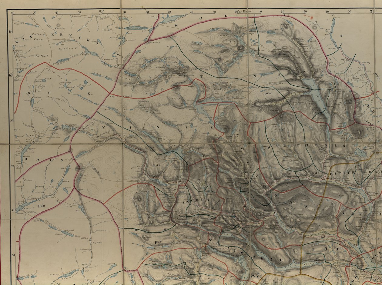 Mapa de la colección de mapas de la Biblioteca Nacional. El mapa fue dibujado a mano (después de 1846) y muestra Telemark de P. A. Munch