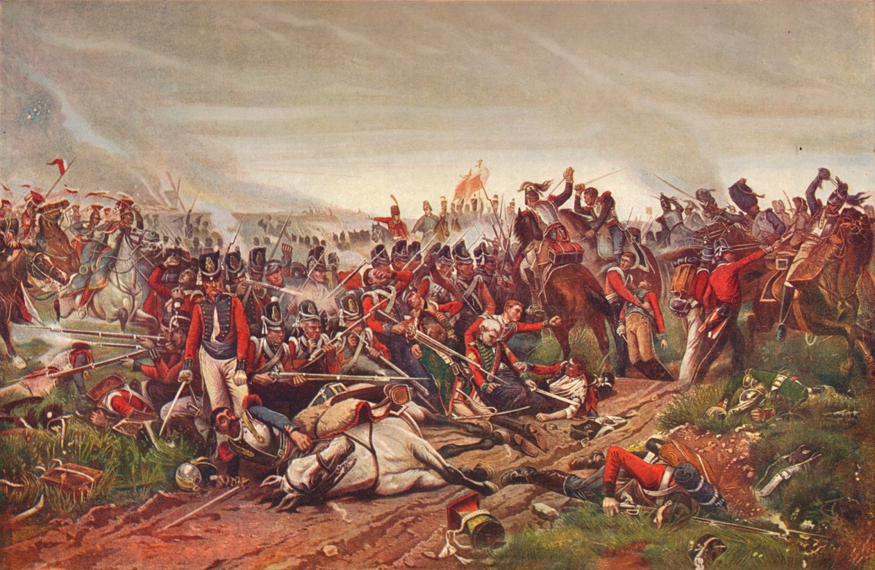 Coraceros franceses cargando contra un cuadro de infantería británica en la Batalla de Waterloo, 1815 de P Jazet