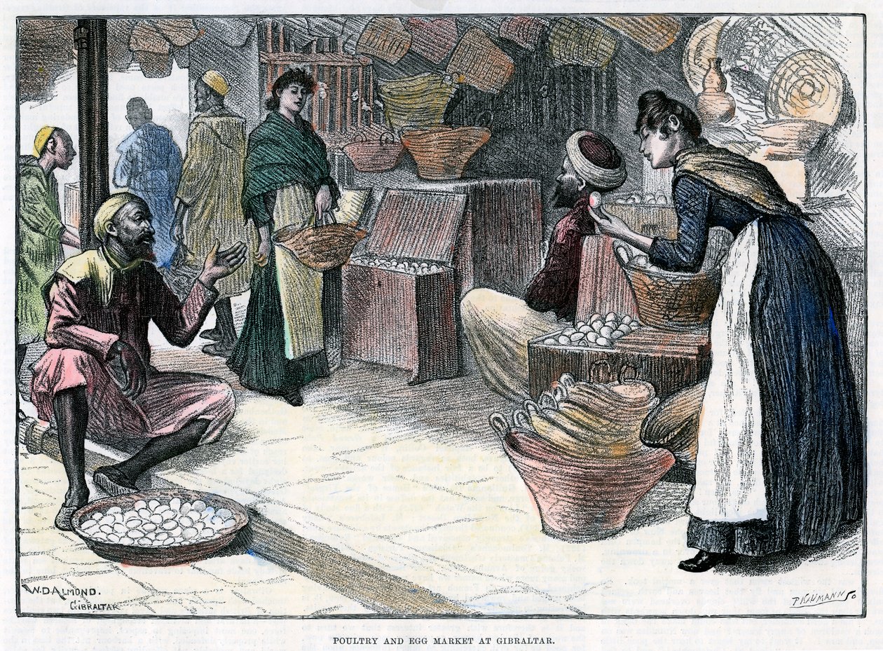Mercado de aves y huevos en Gibraltar, c1880 de P Naumann