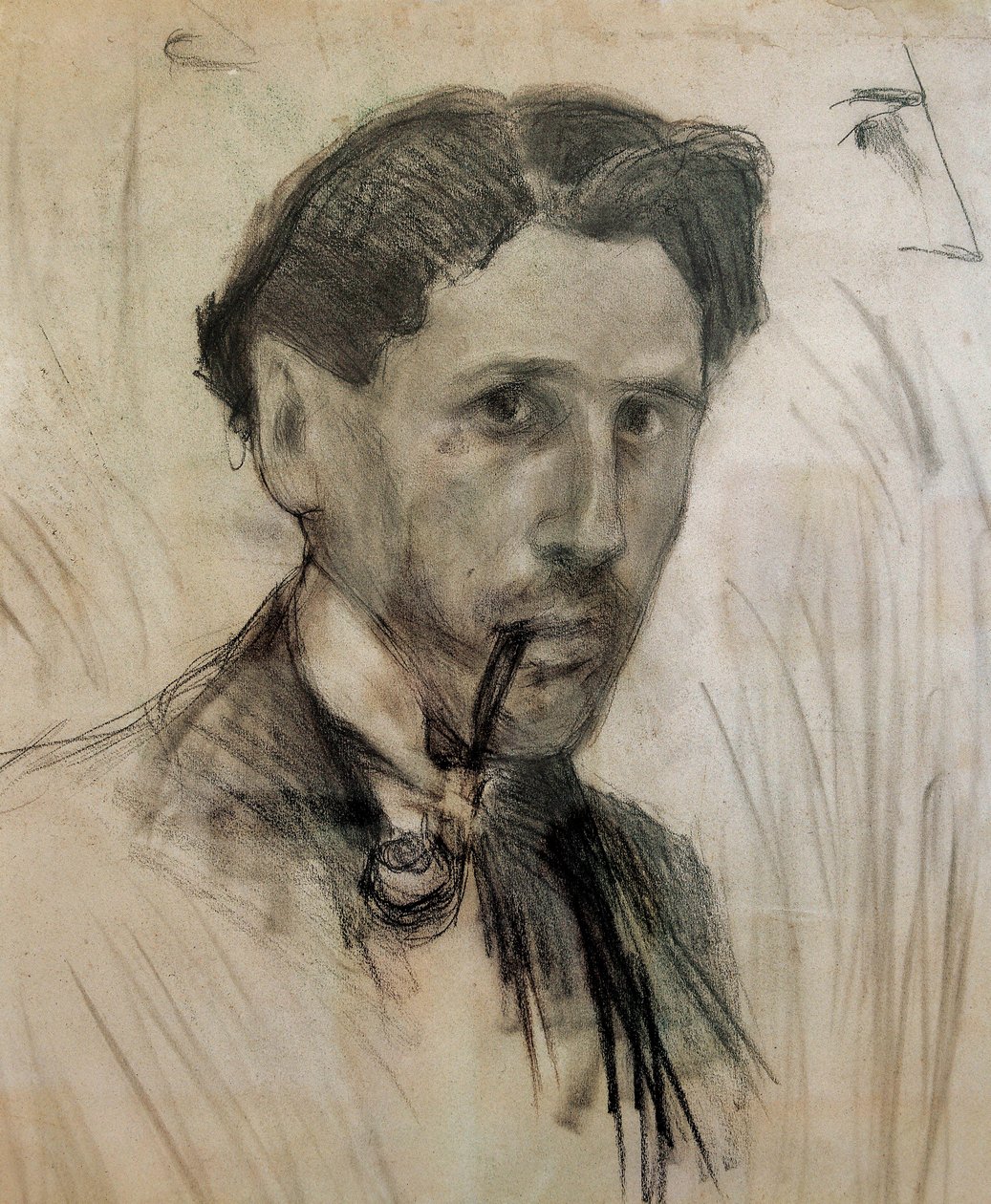 Autorretrato con pipa Dibujo a carbón por Pablo Gargallo (1881-1934). 1901 de Pablo Gargallo
