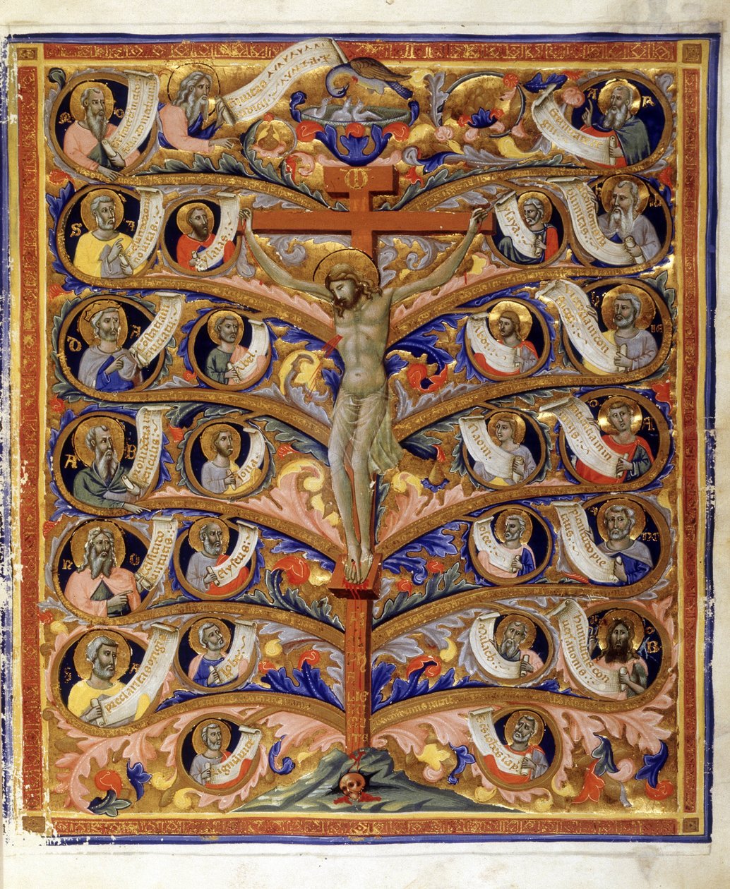 Árbol de la Vida, o Árbol de la Cruz, ilustración de la Biblia Latina Trivulziana, c.1335-40 de Pacino di Bonaguida