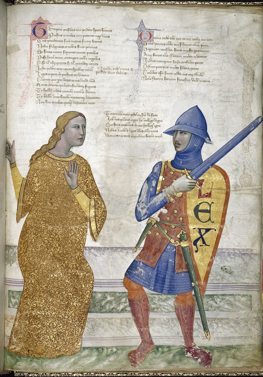 Prudencia y Justicia de Regia Carmina por Convenevole da Prato de Pacino di Buonaguida