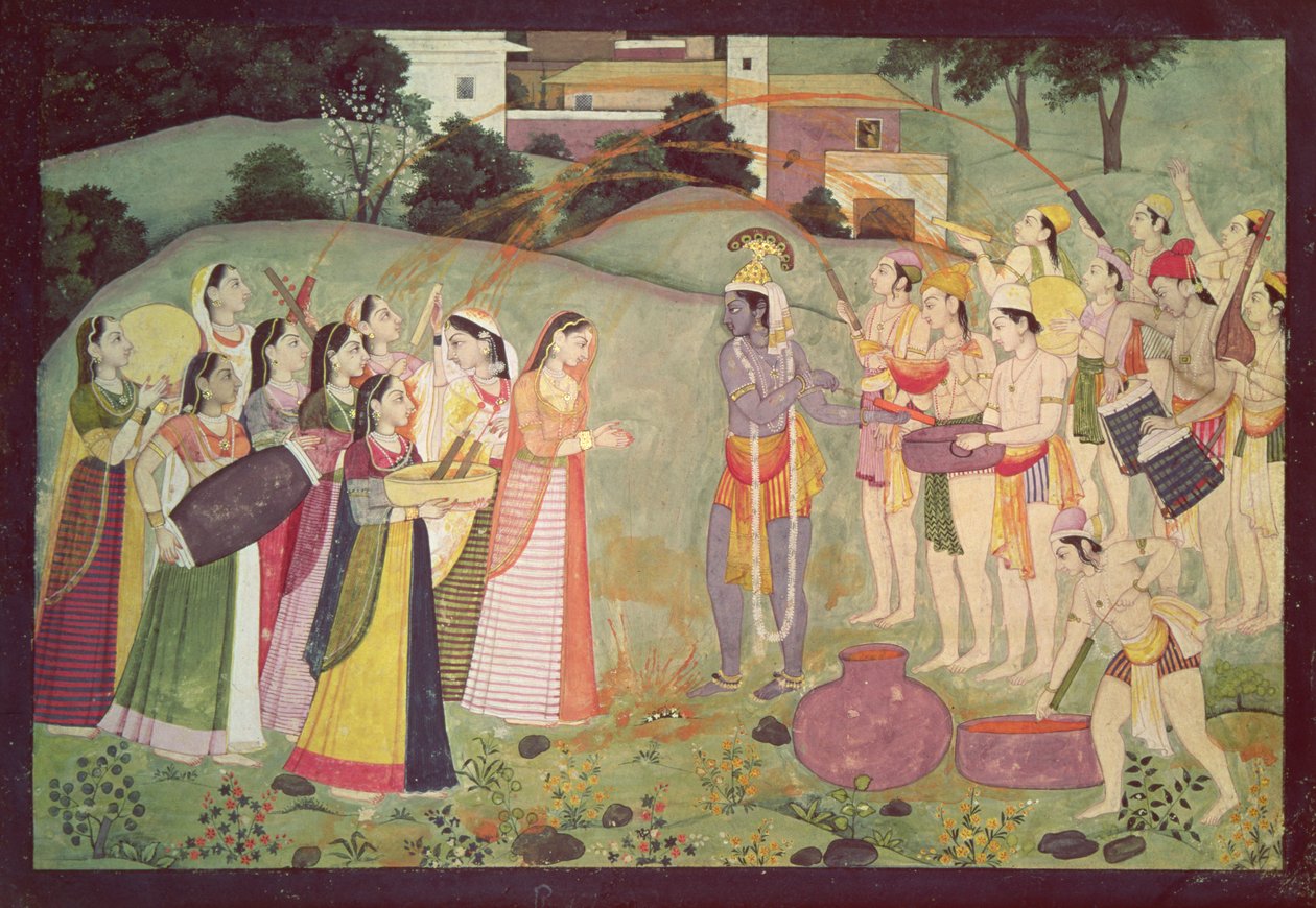 Krishna celebrando el Festival de Holi, Kangra, Himachal Pradesh, c.1775-1780 de Pahari School