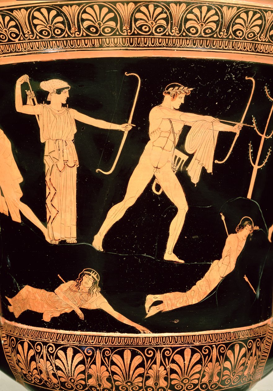 La muerte de los niobíes, detalle de un cáliz-krater ático de figura roja, c.450 a.C. (cerámica) (detalle de 19106, véase también 92576) de Painter Niobid