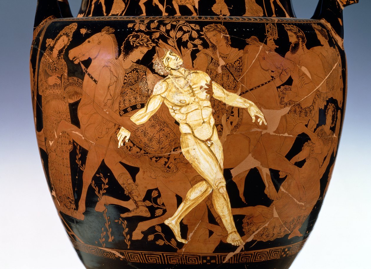 Crátera de volutas de figuras rojas áticas que representa la muerte del gigante de bronce, Talos (detalle) de Painter Talos