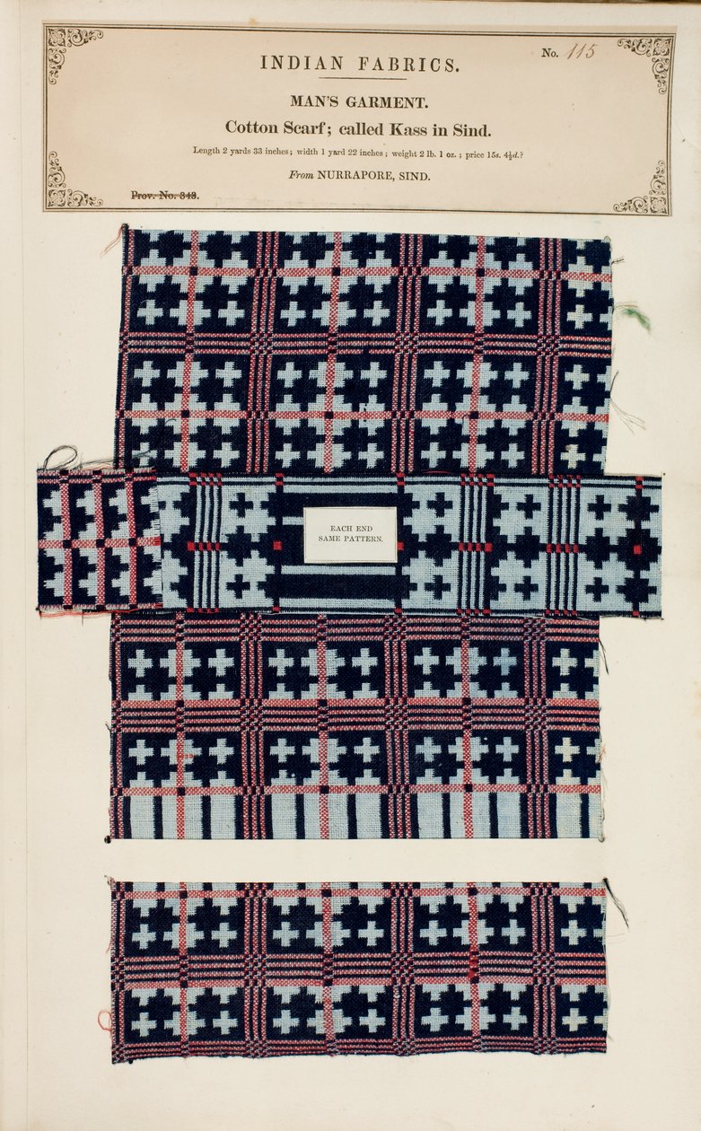 Muestra de bufanda de algodón de Nurrapore en Sind, de La Colección de los Fabricantes de Textiles de la India, por John Forbes Watson, publicado en 1866 de Pakistani School
