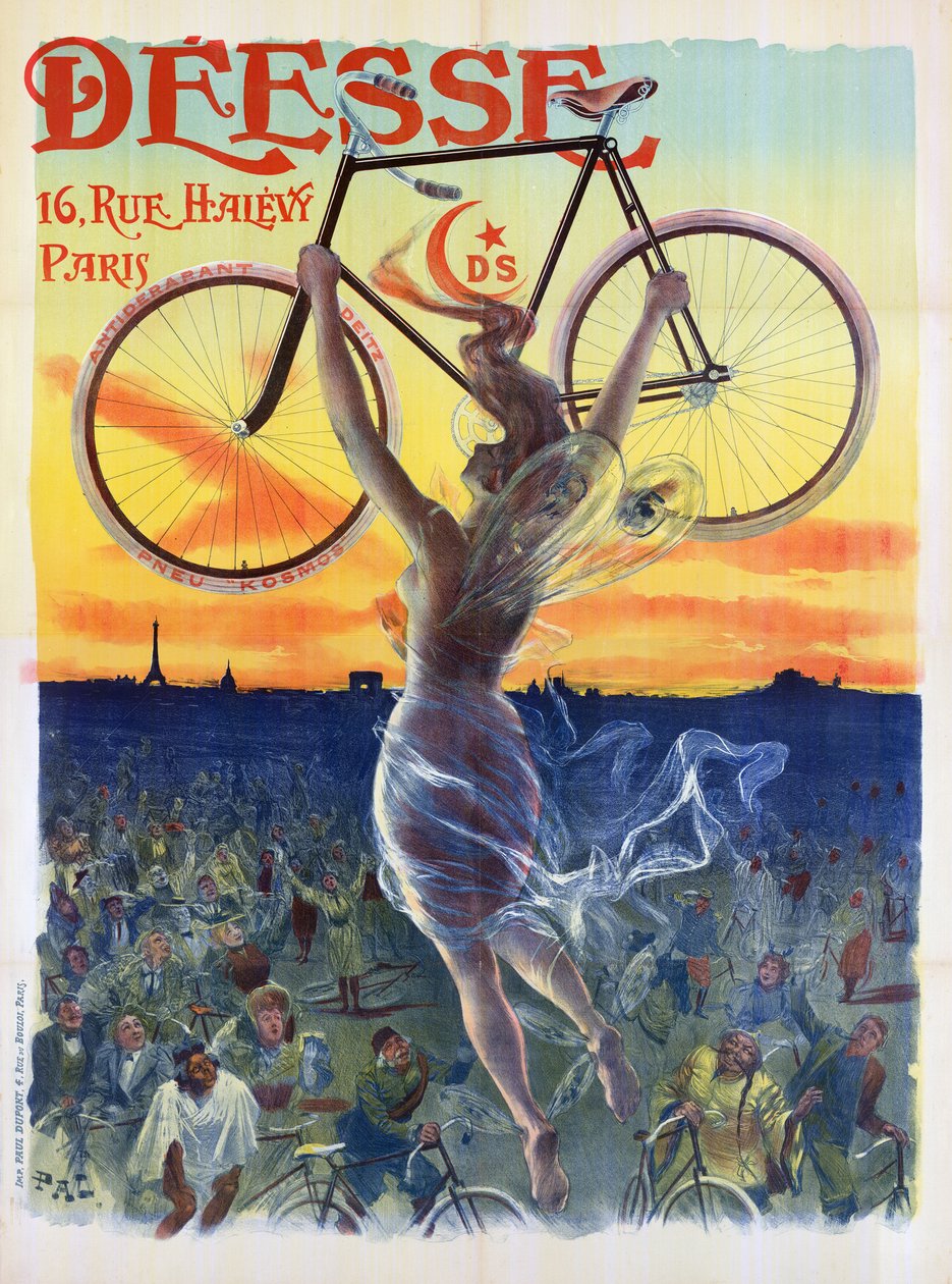 Póster Francés Vintage de una Diosa con una Bicicleta, c.1898 de Pal