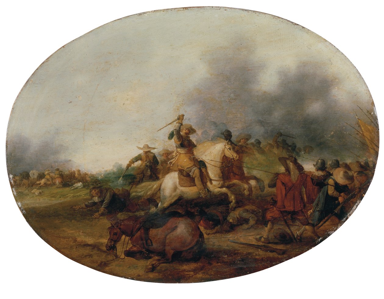 Escaramuza de caballería con un caballo caído, 1637 de Palamedes Palamedesz