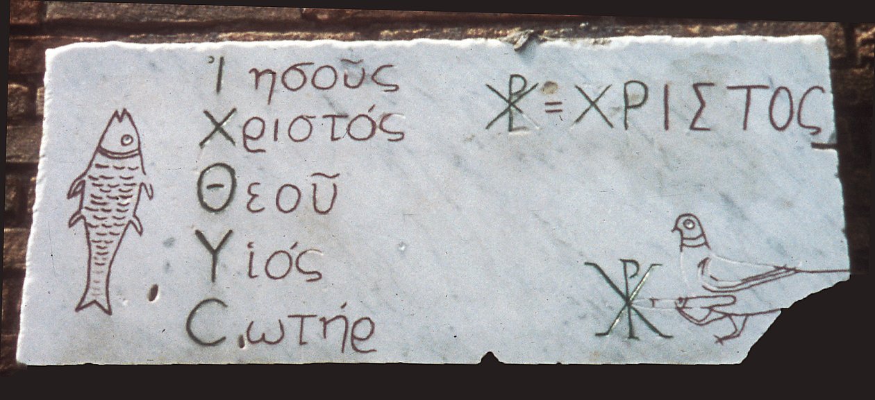 Placa funeraria con Símbolos Cristianos de Paleo Christian