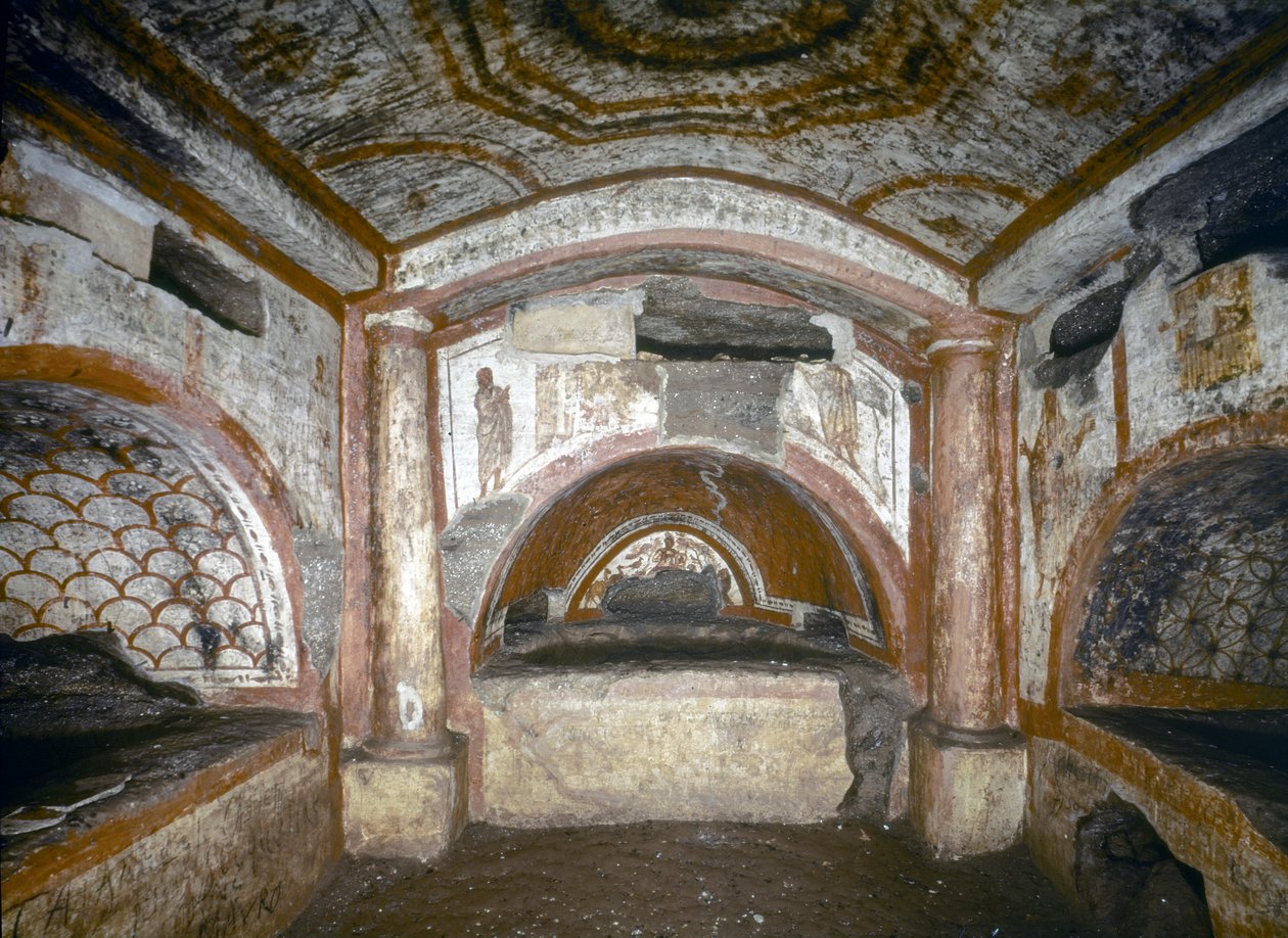 ARTE CRISTIANO ANTIGUO: Catacumbas de Domitilla. Cubículo de Orfeo, mediados del siglo III (fresco) de Paleo Christian