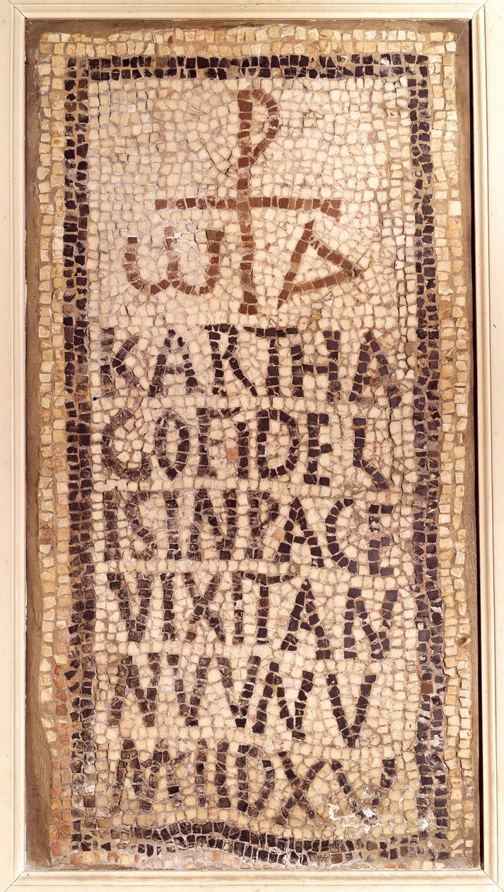 Antigüedad paleocristiana: mosaico funerario de Cartago, procedente de las ruinas de la antigua Furnos Minus en Túnez. Finales del siglo IV-principios del siglo V d.C. París, Museo del Louvre de Paleo Christian