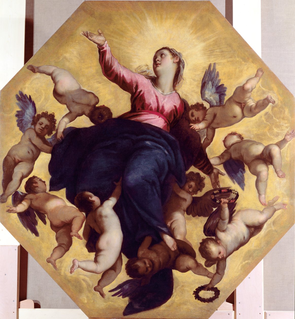Madonna Llevada por Ángeles de Palma Il Giovane