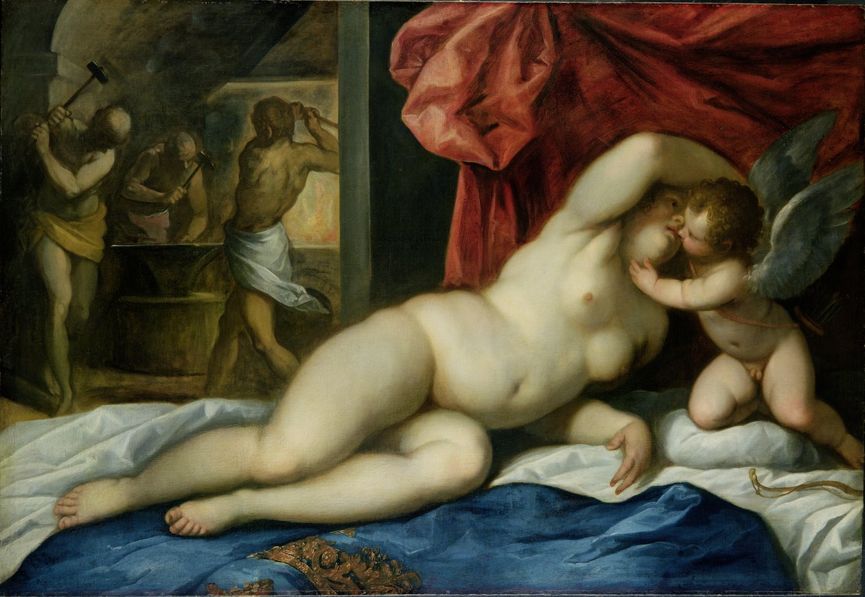 Venus y Amor en la fragua de Vulcano, c.1600 de Palma Il Giovane