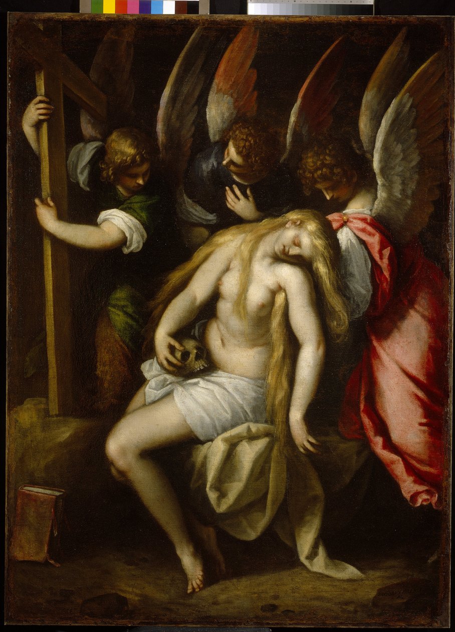 La muerte de María Magdalena (María de Magdala). Pintura de Jacopo Palma II Giovane, el joven (1544-1628), óleo sobre lienzo de Palma Il  Giovane