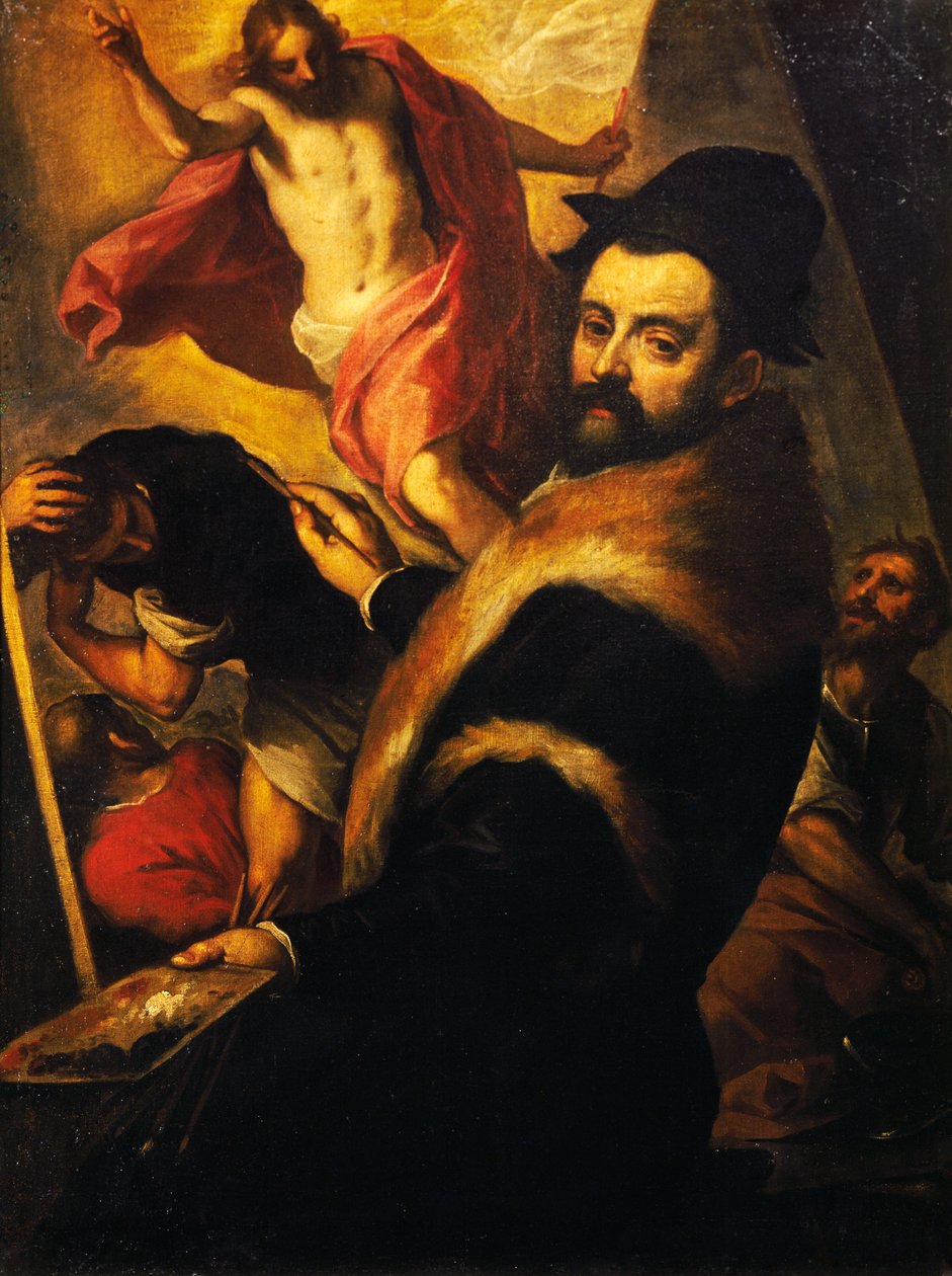 Autorretrato mientras pinta la Resurrección de Palma Il Giovane