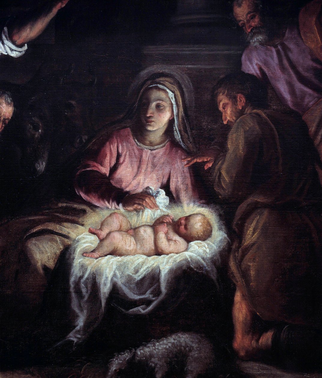 La Adoración de los Pastores (detalle) de una pintura de Palma Giovane (1544-1628). Siglo XVII Ginebra, Museo de Arte e Historia de Palma Il Giovane