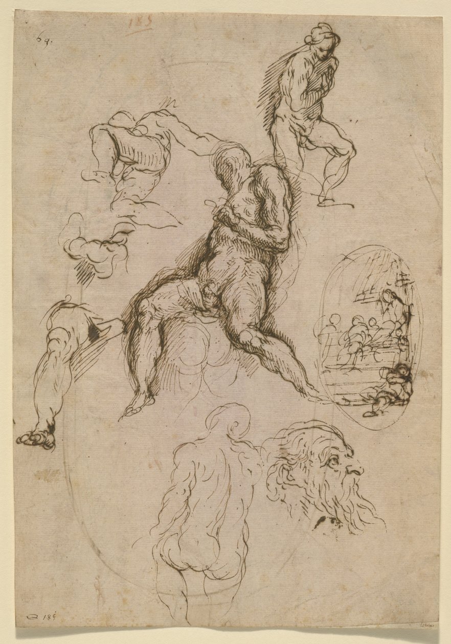 Hoja de estudios para la pintura en el Salone del Maggior Consiglio, Palacio Ducal, Venecia, c.1578 de Palma Il Giovane