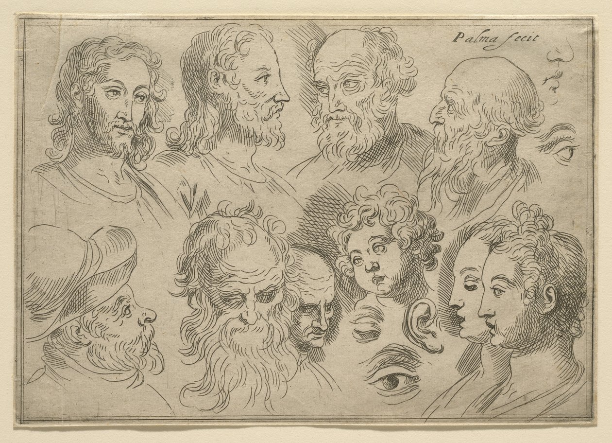 Placa de boceto con diez cabezas, 1636 de Palma Il Giovane