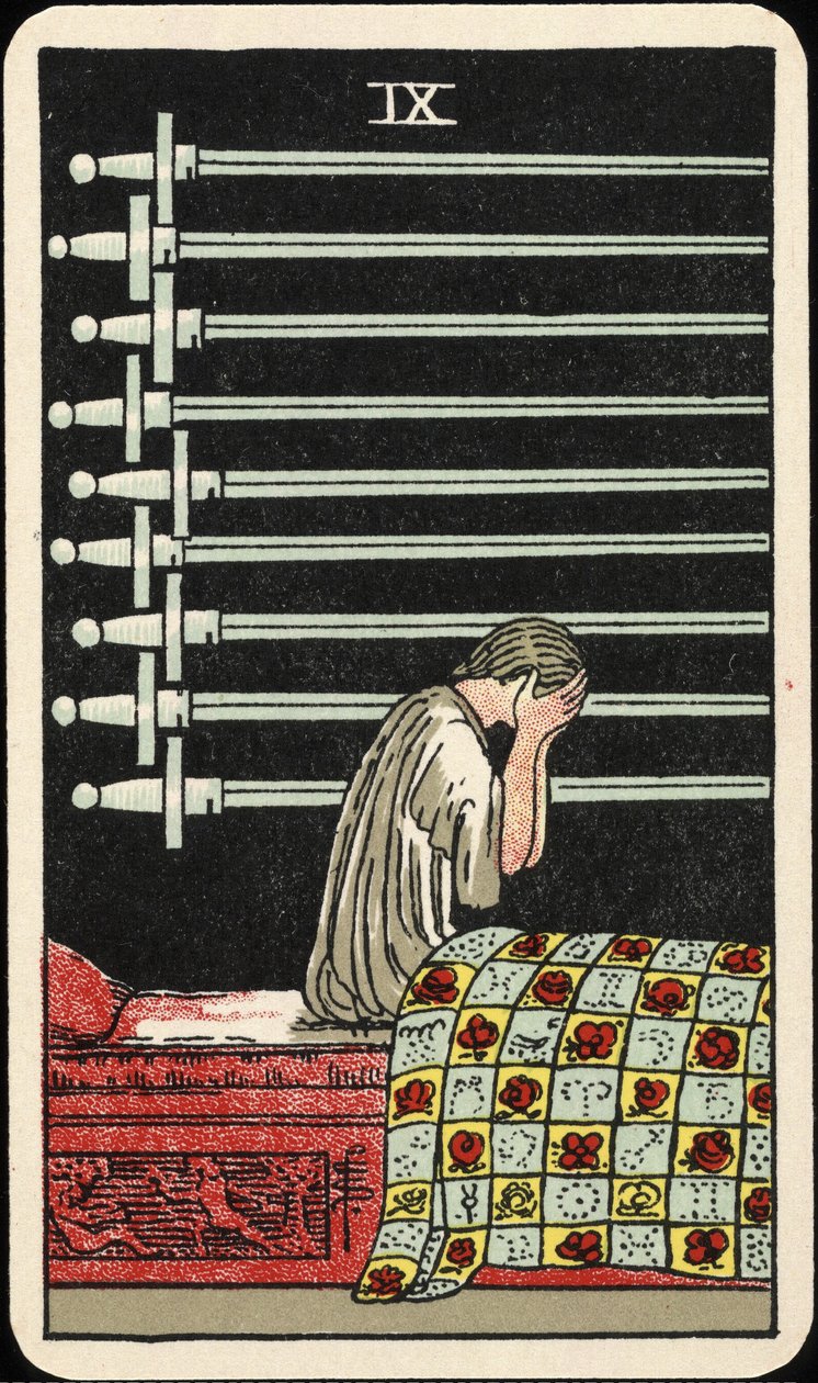 Nueve de Espadas, Carta del Tarot, c. 1937 de Pamela Colman Smith