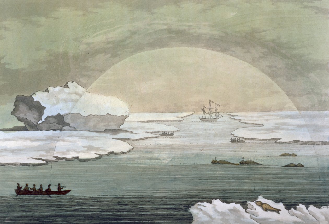 Un barco ballenero británico atrapado en el hielo es liberado por los rayos del sol, Bahía de Baffin, julio de 1817, de 