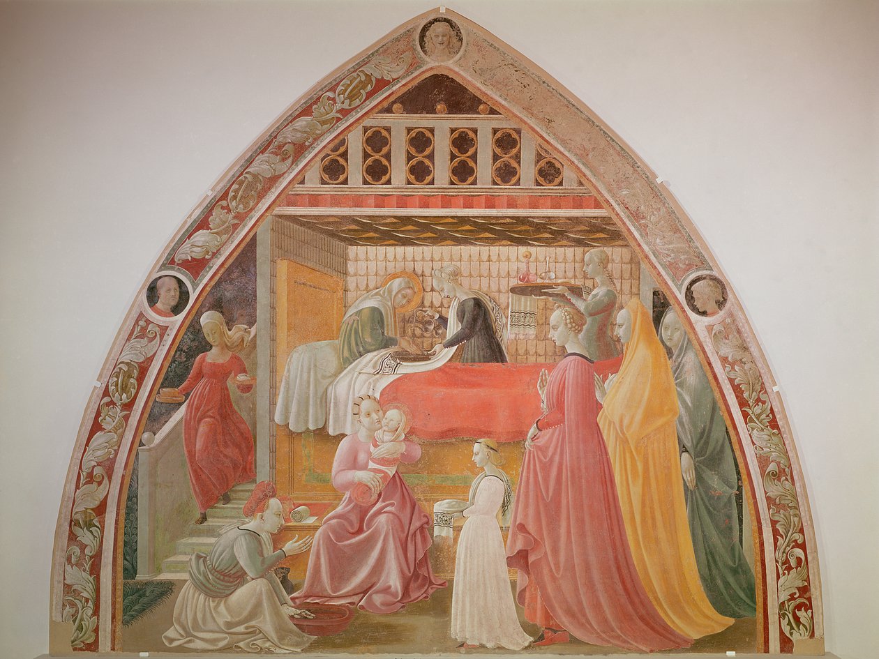 El Nacimiento de la Virgen, del ciclo de las Vidas de la Virgen y San Esteban, de la Capilla de la Asunción de Paolo Uccello