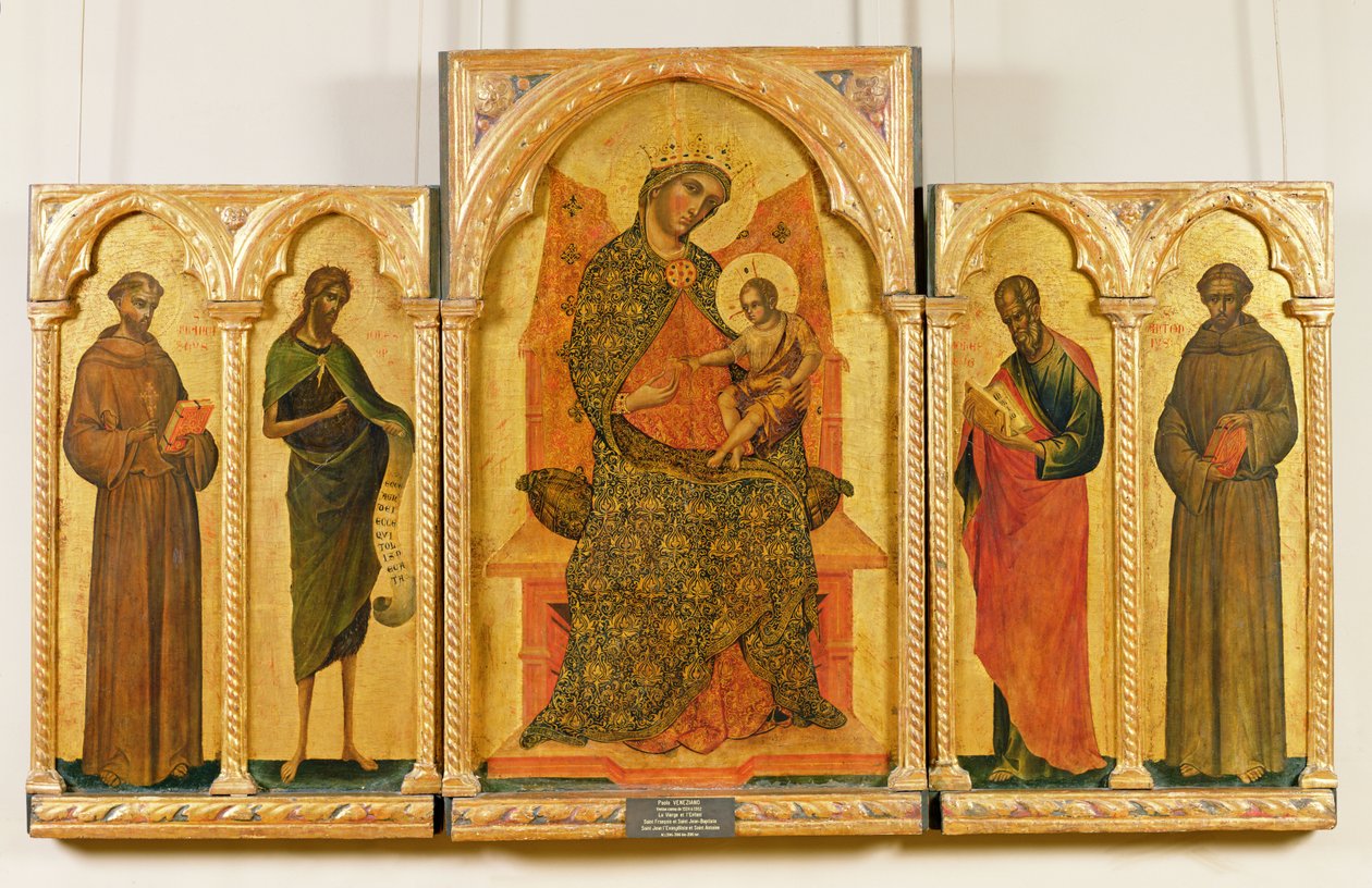 Virgen y Niño con San Francisco, San Juan Bautista, San Juan Evangelista, San Antonio de Padua, 1354 de Paolo Veneziano