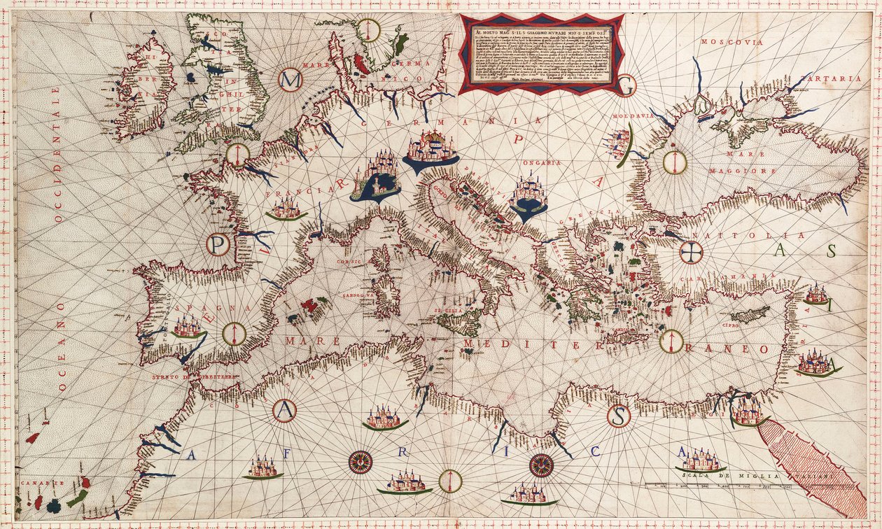 Carta de los mares Mediterráneo, Negro y Caspio de Paolo Forlani