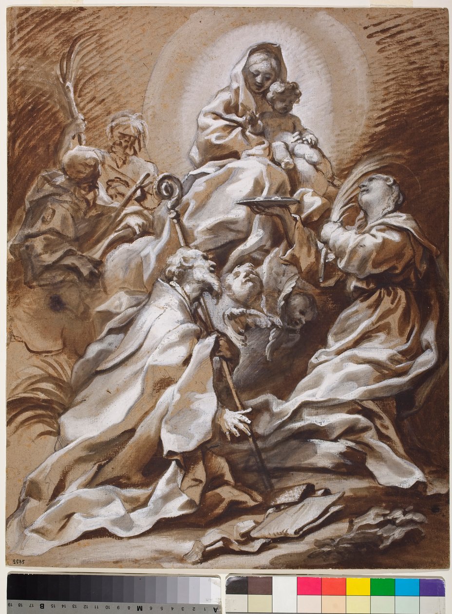 La Virgen y el Niño en la gloria con los santos Fortunato, Nicolás, Santiago y Cristóbal de Paolo Gerolamo Piola