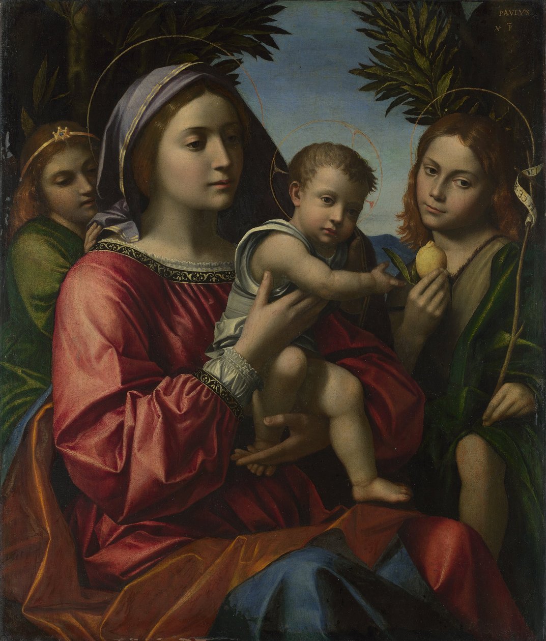 La Virgen y el Niño con el Bautista y un ángel, c. 1516 de Paolo Morando