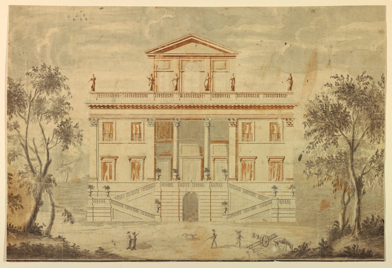 Dibujo, Alzado de una villa, 1750-70 de Paolo Posi