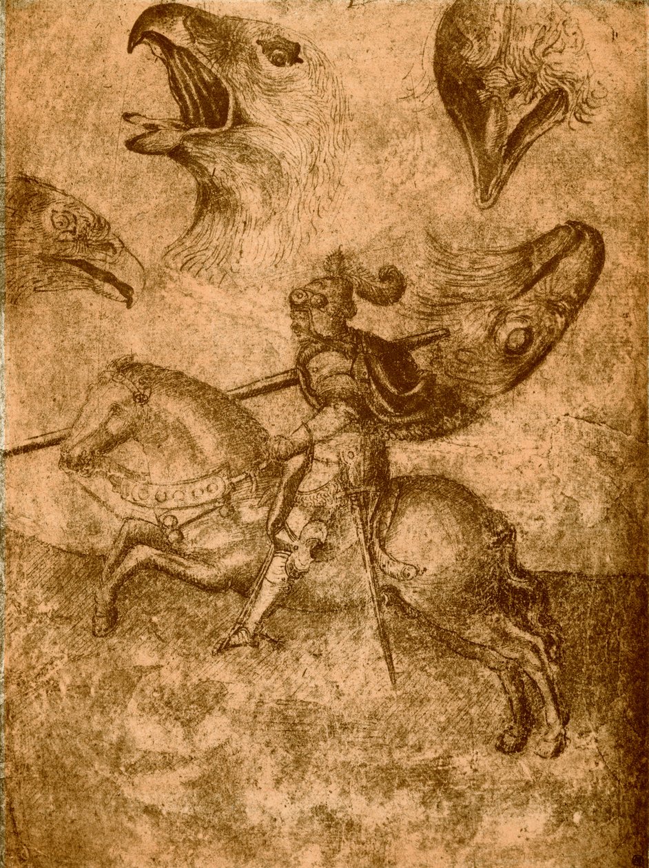 Caballero con lanza y estudios de aves de Paolo Uccello