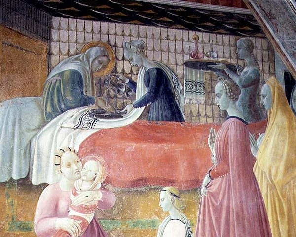 El nacimiento de la Virgen, (detalle) del ciclo Las vidas de la Virgen y San Esteban, de la Cappella dell