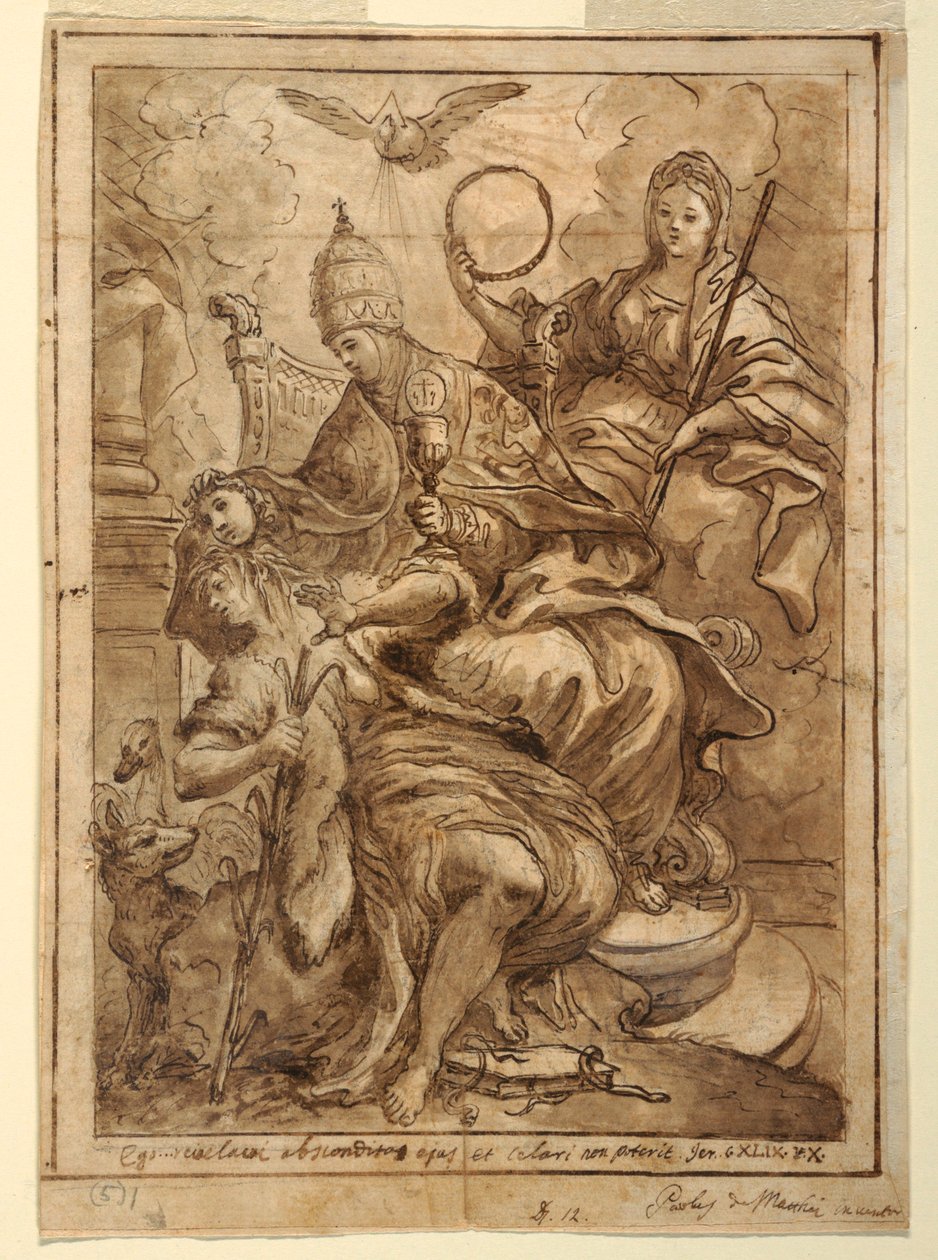 Dibujo, Iglesia triunfante sobre la falsedad, ca. 1700 de Paolo de Mattheis