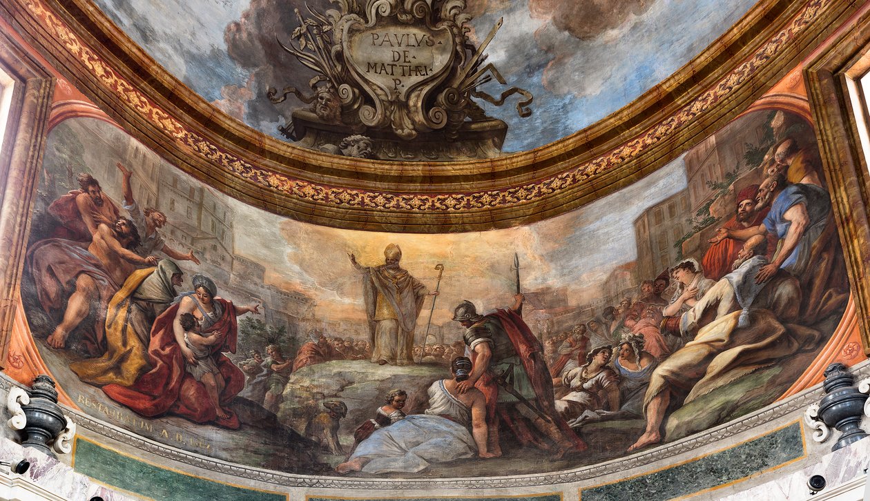 Frescos de Paolo de Matteis fechados en 1714 en la bóveda y en el tambor, que representan la vida del Santo, Capilla de San Cataldo en la Catedral, Taranto, Italia (foto) de Paolo di Matteis