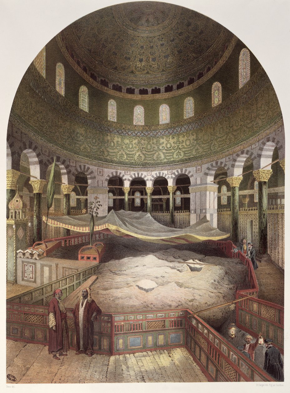 Interior de la Mezquita de Omar, ilustración de Souvenirs de Jerusalén por Contre-Amiral Paris, grabado por Hubert Clerget (1818-99) y Jules Gaildrau (1816-98) de Paris
