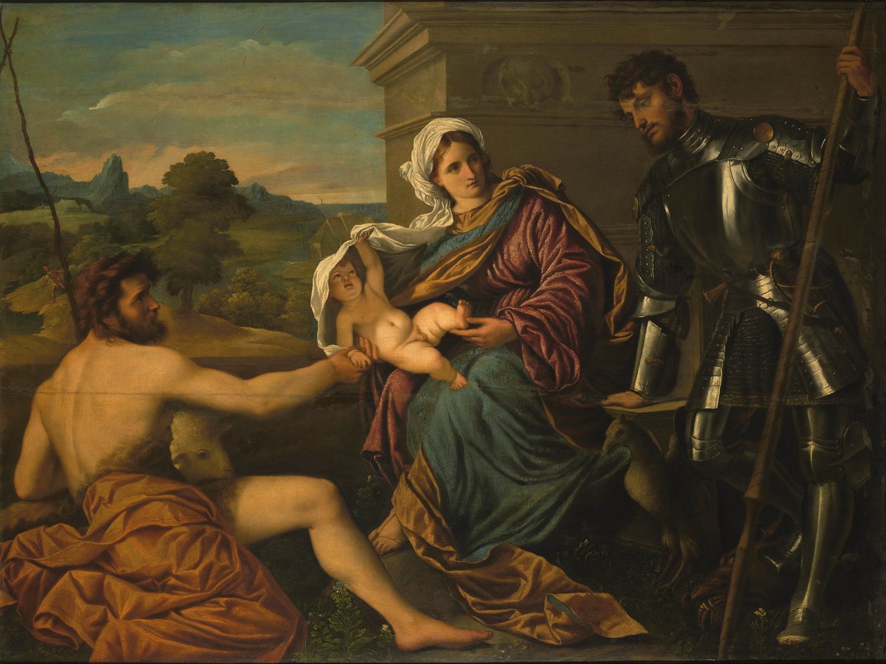 Madonna y el Niño con San Juan Bautista y San Jorge (Santa Conversación) de Paris Bordone