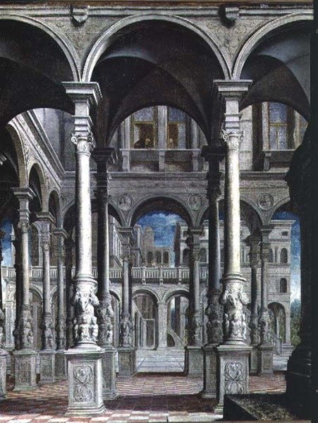 La Anunciación, detalle de la arquitectura, 1545-50 (detalle) de Paris Bordone
