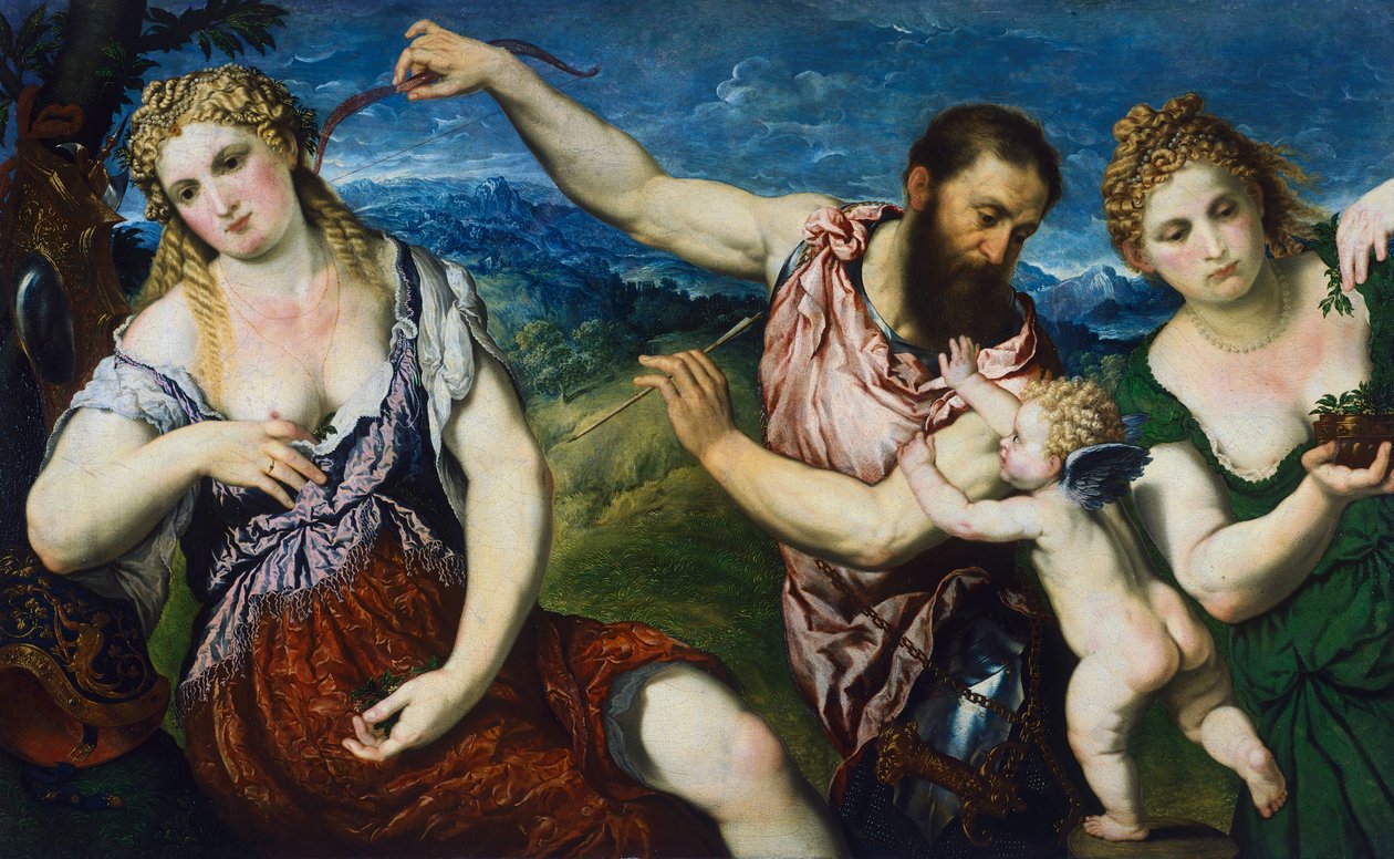 Alegoría con Marte, Venus, Flora y Cupido, c.1560 (óleo sobre lienzo) de Paris Bordone