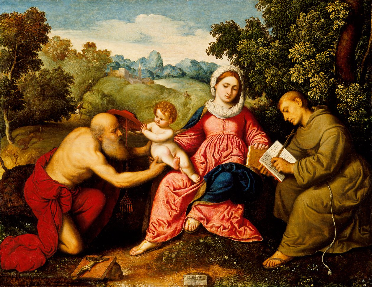 Madonna y niño con los santos Jerónimo y Francisco de Paris Bordone
