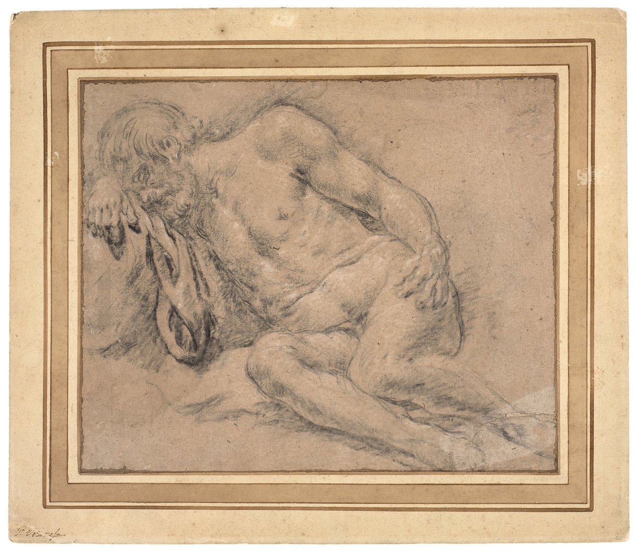 Desnudo masculino dormido, tal vez por la borrachera de Noé de Paris Bordone