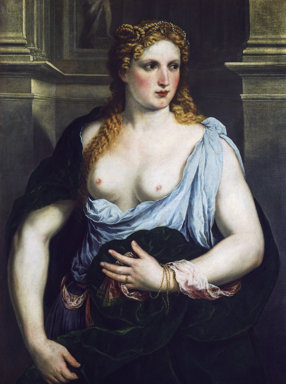 Mujer con manto verde, c.1550 (óleo sobre lienzo) de Paris Bordone
