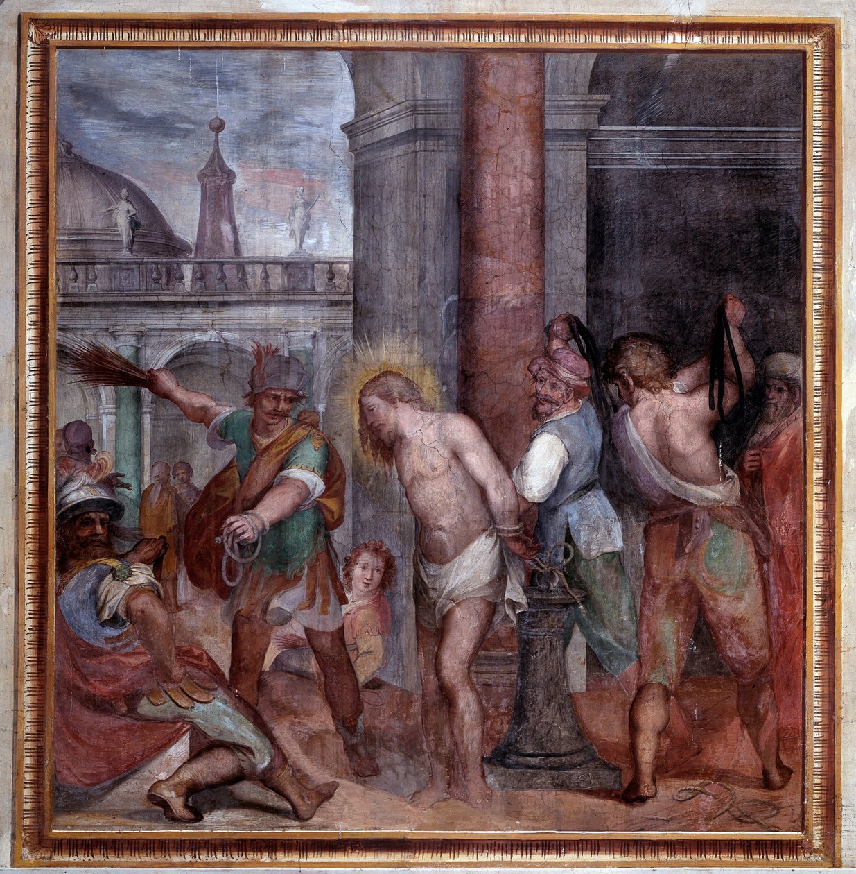 Pasión de Cristo, la flagelación de Jesús (Fresco de Paris Nogari