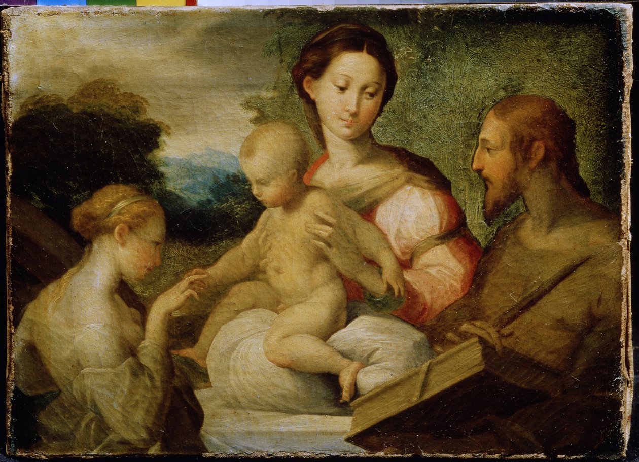 ""Las Bodas Místicas de Santa Catalina" (The Mystical Marriage of Saint Catherine) Las nupcias místicas de Santa Catalina de Siena (1347-1380) con Cristo en 1368. Pintura de Girolamo Francesco Maria Mazzola conocida como Parmigianino o Le Parmesan (1503 - de Parmigianino